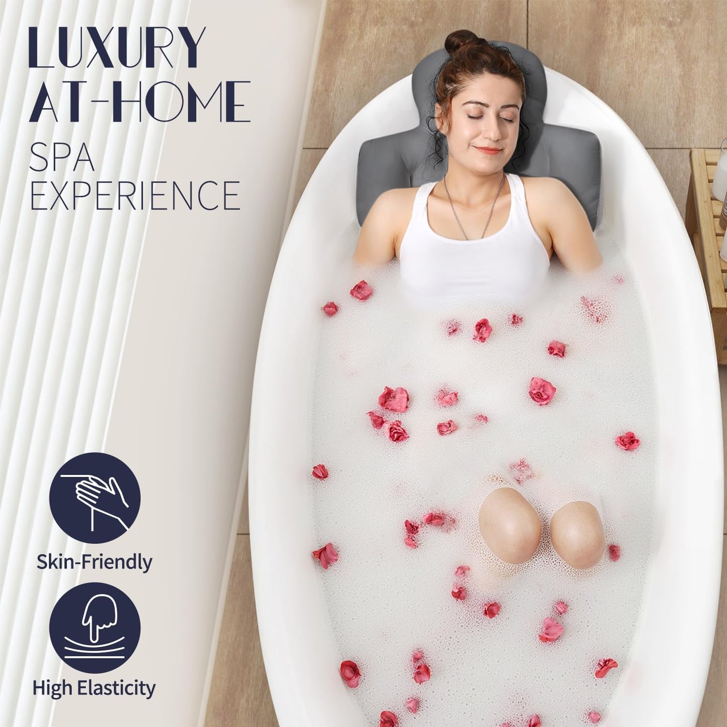 Full Body Bath Pillow for Bathtub, Thick Bathtub Cushion, Luxury Tub Pillow for Bath for Headrest Neck and Back Support Gray 51" x 16"