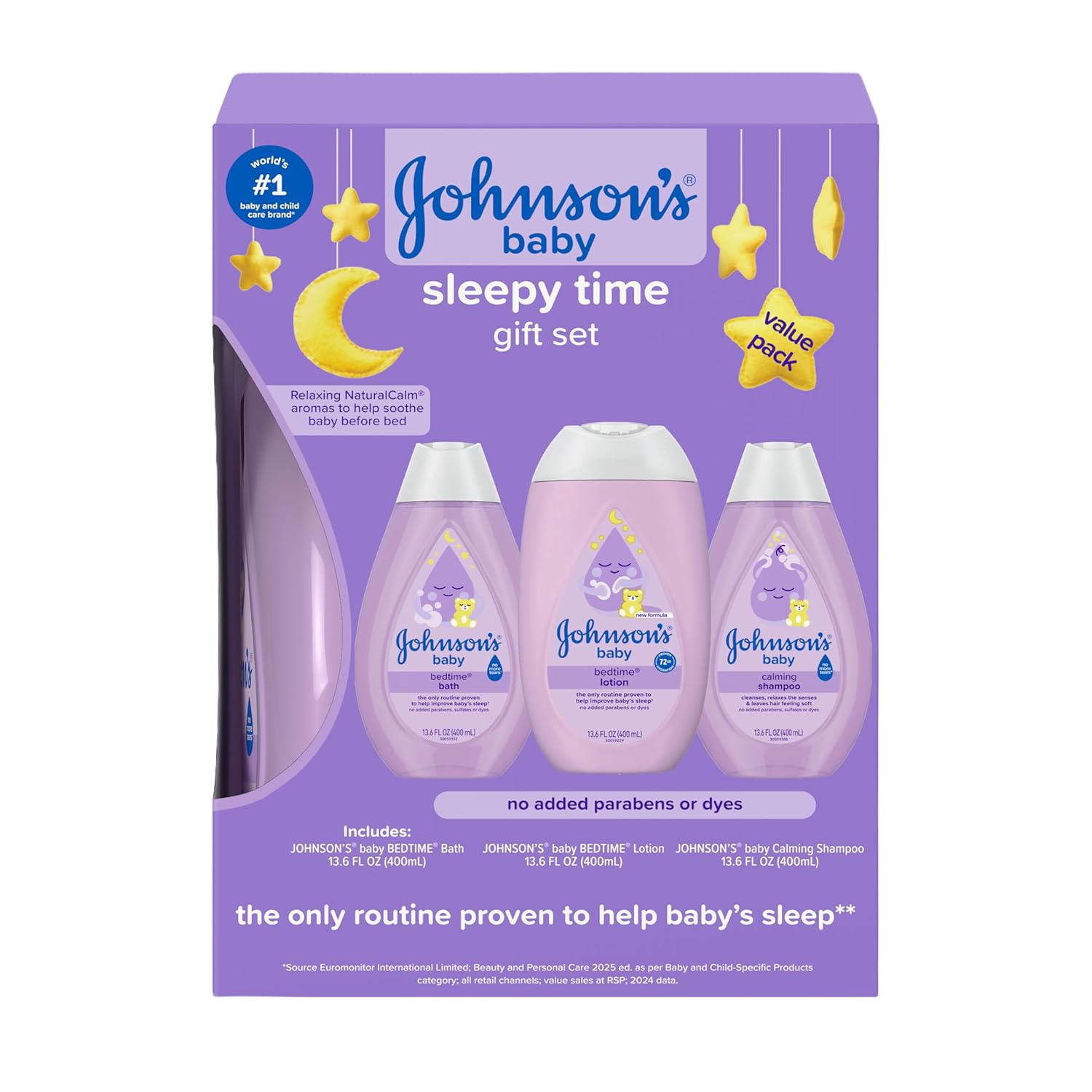Johnson's Baby Sleepy Time Gift Set with Calming Bedtime Bath, Bedtime Lotion & Calming Shampoo, Baby Bedtime Essentials with Relaxing NaturalCalm Aromas, Hypoallergenic, 3 Items