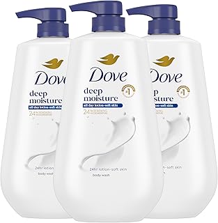Dove Body Wash with Pump 3 Count Deep Moisture for 24hr Lotion-Soft Skin Moisture Moisturizing Skin Cleanser with No Sulfates No Parabens