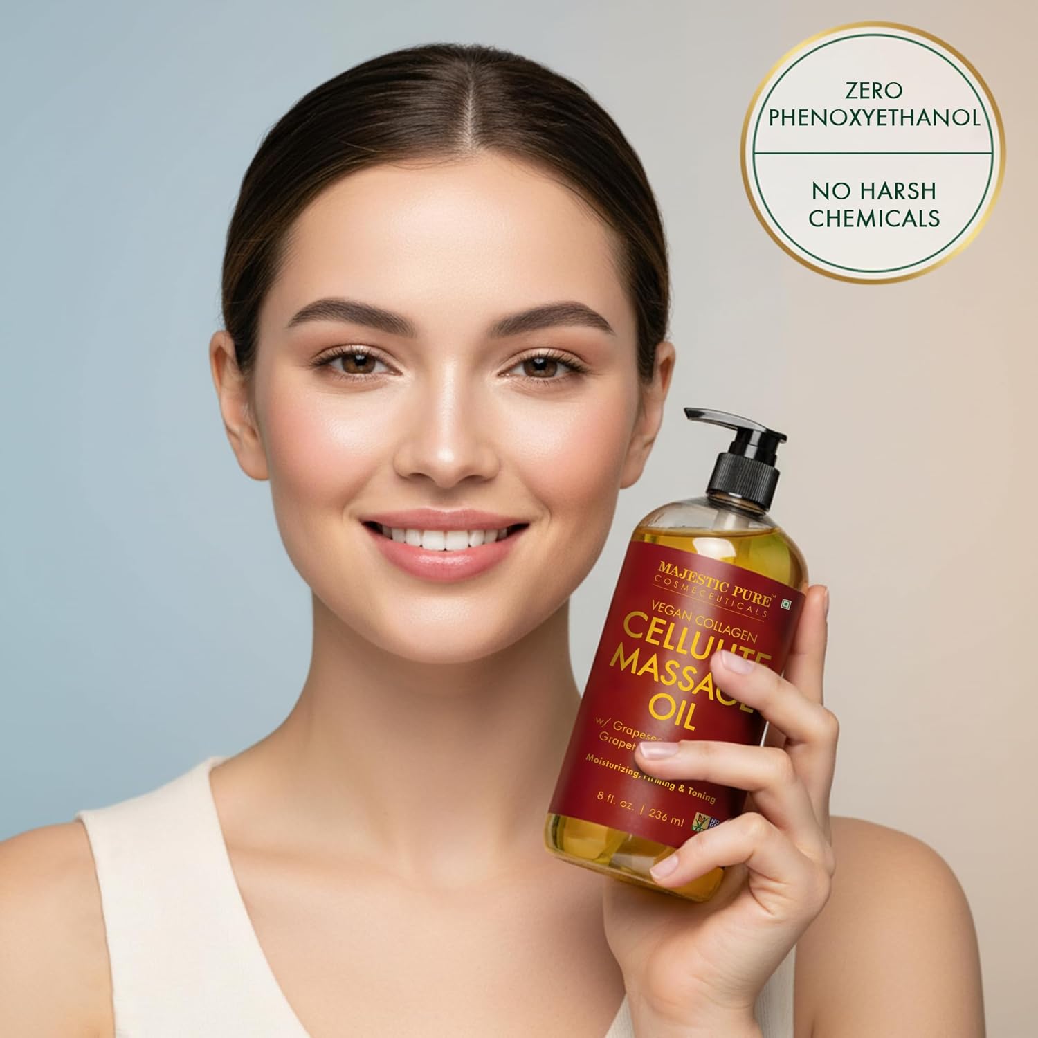 Majestic Pure Firming Body Massage Oil- Helps Smooth the Appearance of Cellulite & Improve Skin Texture- Natural Oils with Collagen- Refreshing Aromatherapy Body Oil for Legs & Full Body - 8 fl oz
