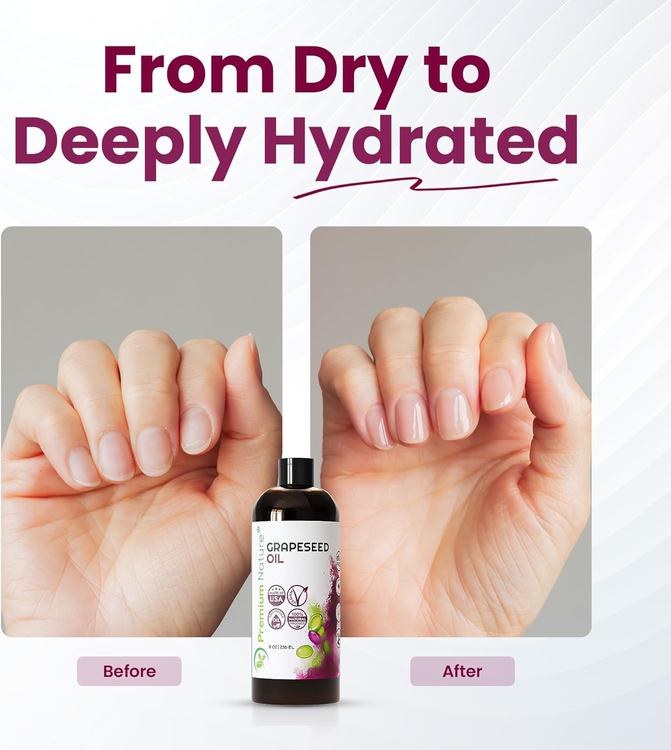 Grapeseed Oil for Skin & Hair - 100% Pure, Lightweight Moisturizing Oil for Face, Body & Hair – Hexane Free, Cold Pressed, Unscented - 8 fl oz