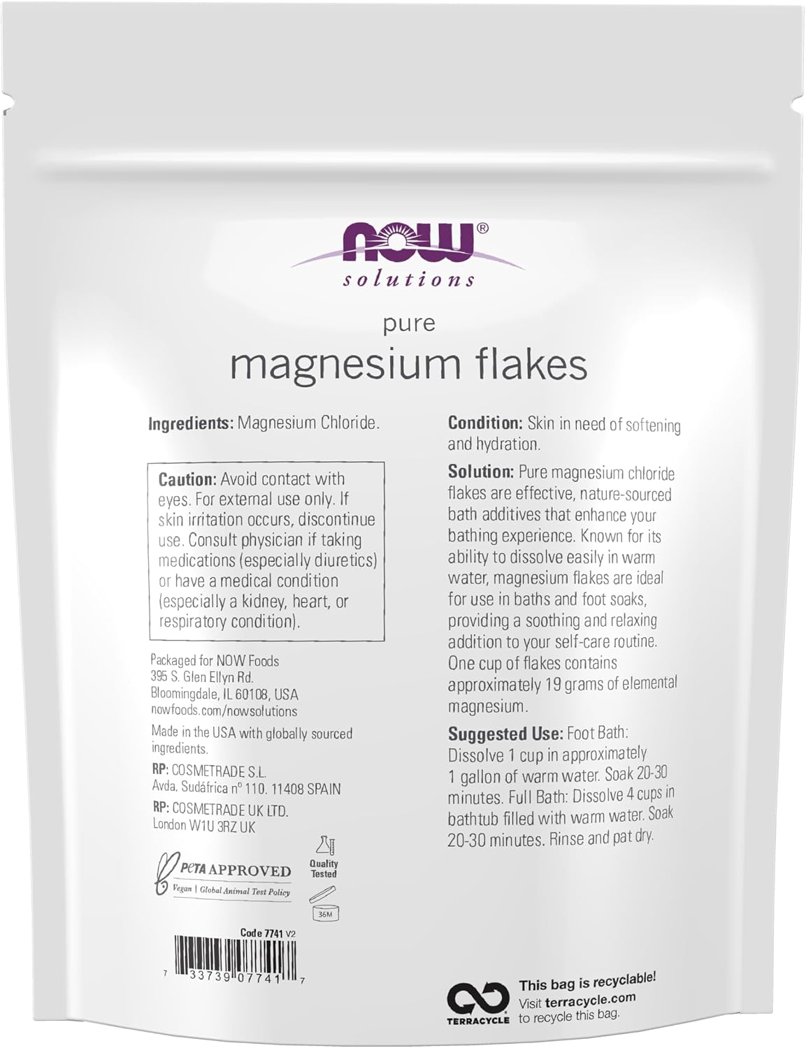 Now Solutions, Magnesium Flakes, Pure, from the Ancient Seabed, Highly Concentrated, 26.5-Ounce