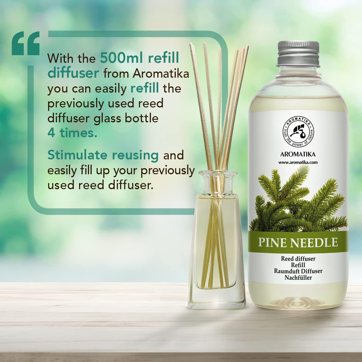 Pine Diffuser Refill 17.0 Fl Oz - Fresh & Long Lasting Fragrance - Scented Reed Diffuser - Diffuser Oil Refill - for Aromatherapy - Office - Air Fresheners w/Natural Essential Pine Needle Oil