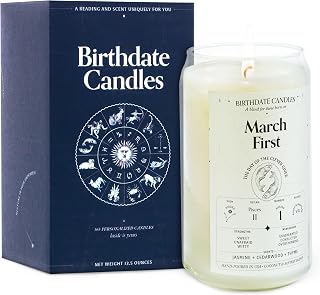Birthdate Candles, March 1 - Pisces Zodiac Scented Candles Birthday Gift - Jasmine, Cedarwood & Thyme Scent - All-Natural Soy & Coconut Wax, 60-80 Hour Burn Time - Made in USA