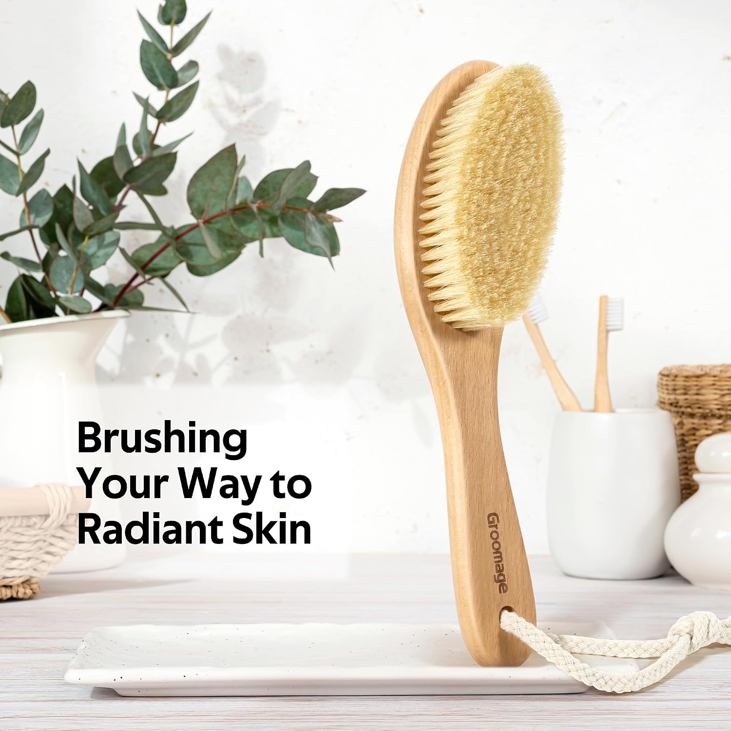 Dry Brush for Body, Natural Bristle Dry Exfoliating Body Brush for Skin Care, Cellulite, Lymphatic Drainage