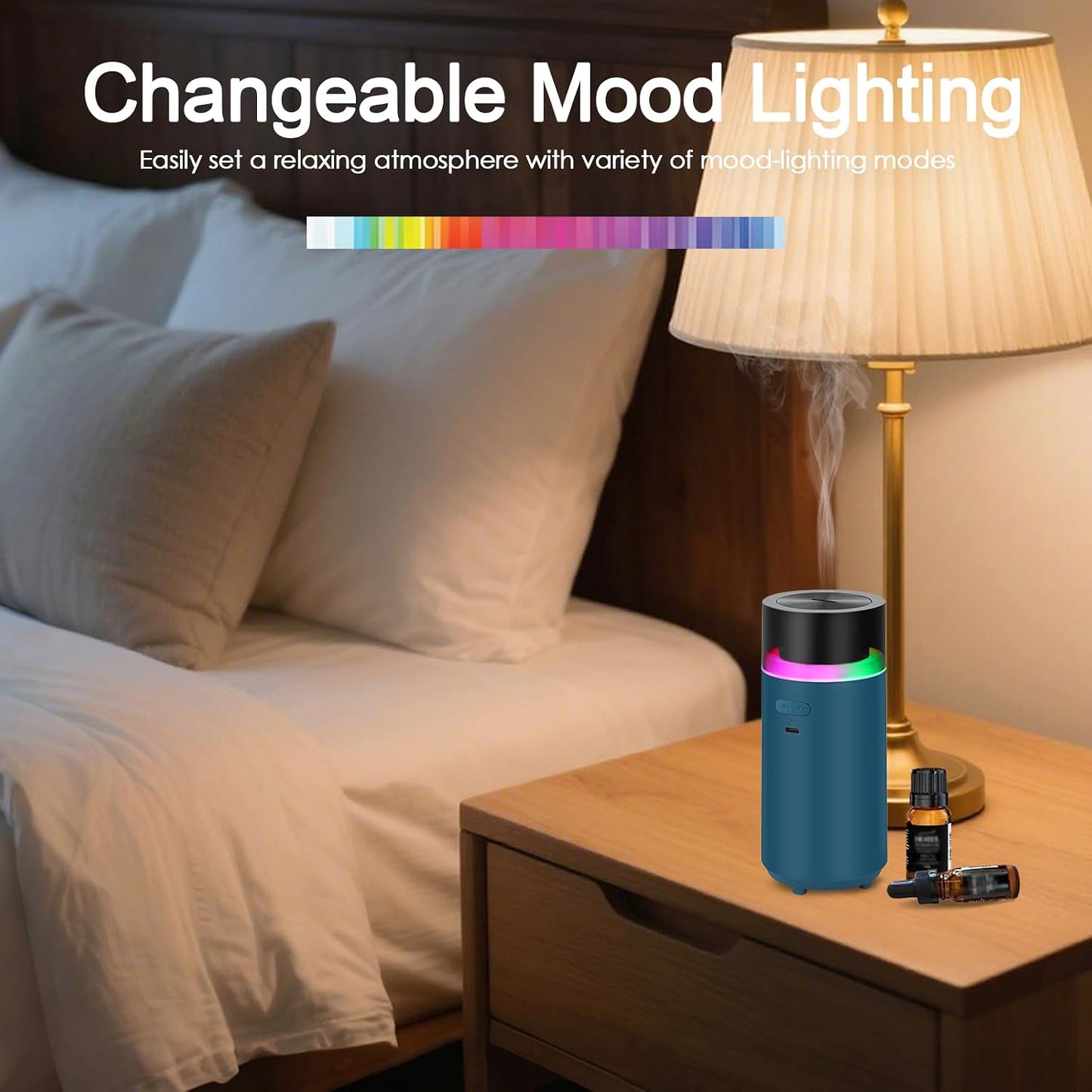 HODEMI Portable Smart Essential Oil Diffuser,Cold Mist Car Air Freshener Aromatherapy Diffuser with 10 LED Lights,Built-in Battery,Auto On/Off,4/8 Timer Modes,for Home Office and Travel (Blue)
