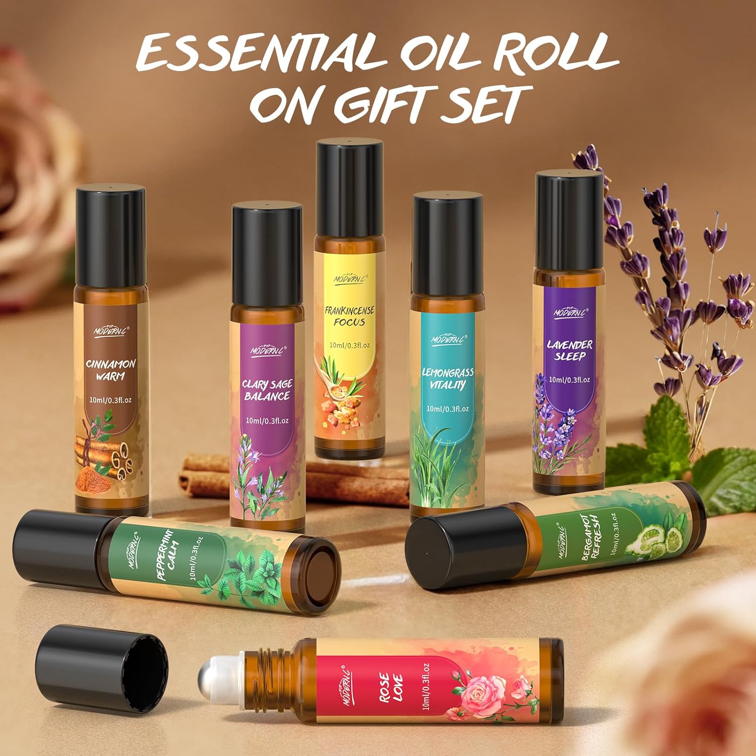 Essential Oils Roll On Set for Women 8pcs Essential Oil Roller for Skin Christmas Birthday Thanksgiving Mothers Day Gifts Lavender Frankincense Peppermint Bergamot Lemongrass Cinnamon Rose Clary Sage