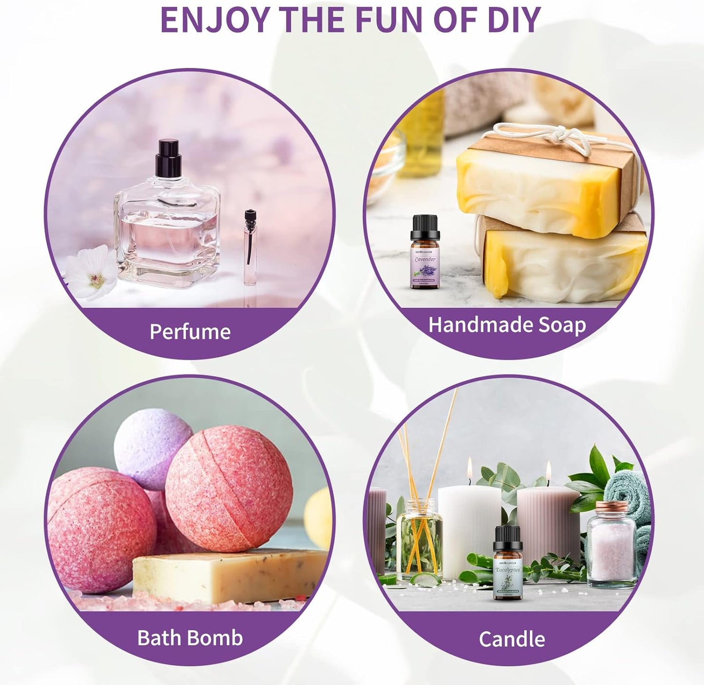 Sedbuwza Lavender Eucalyptus Essential Oil Set, Lavender Fragrance Oil Eucalyptus Scent Oil Set for Diffuser, Aromatherapy, Massage, Soap, Candle Making 2 x 10 ml