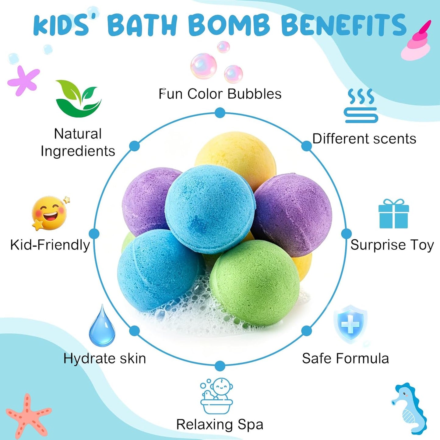 12 Pack Bath Bomb Gift Set - Large 2.1oz / 60g Shea Butter Spa Fizzies with Hidden Surprise Inside - Mineral-Rich Non-Staining Moisturizing Formula for Adults