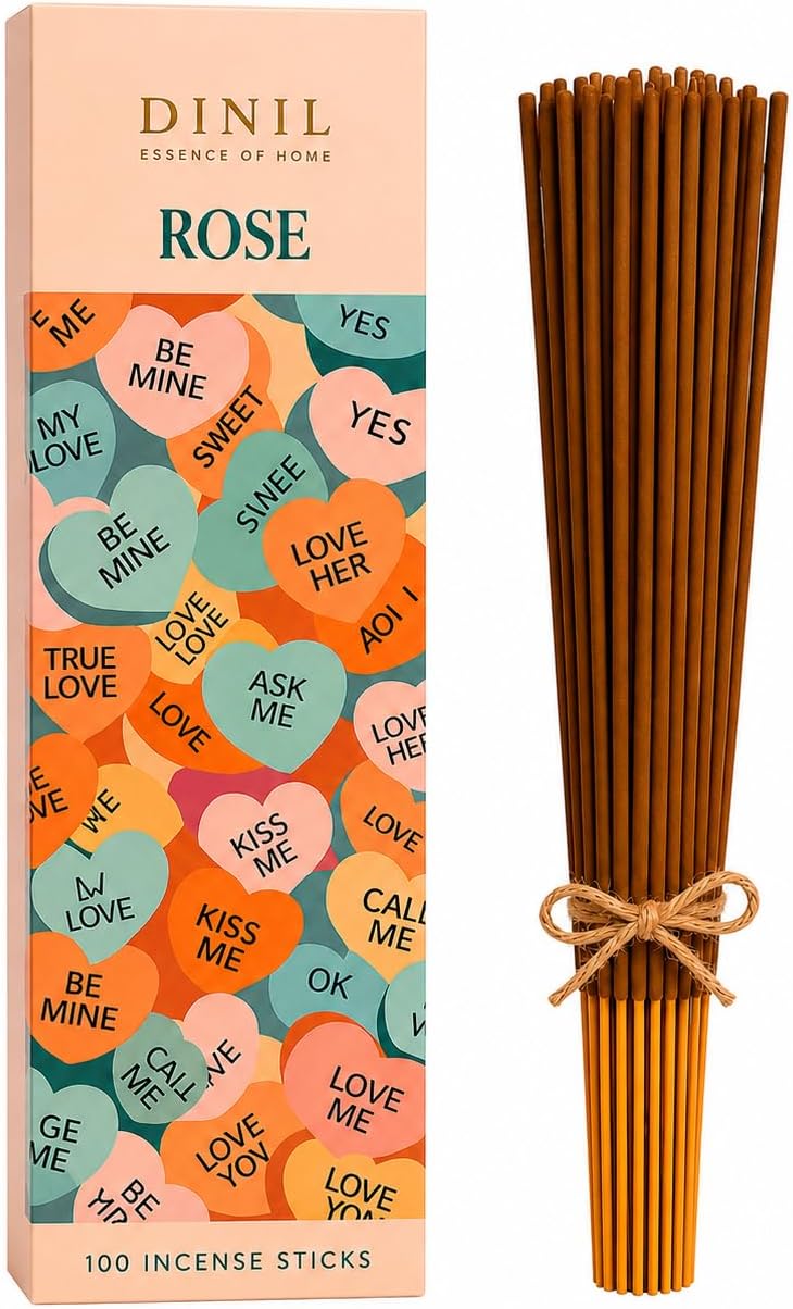 Dinil Rose Incense Sticks -100 Sticks | Hand-Rolled, Charcoal-Free | Low Smoke, Long-Lasting Clean Burn | Rose Scented | Ideal for Meditation, Yoga, Relaxation & Aromatherapy