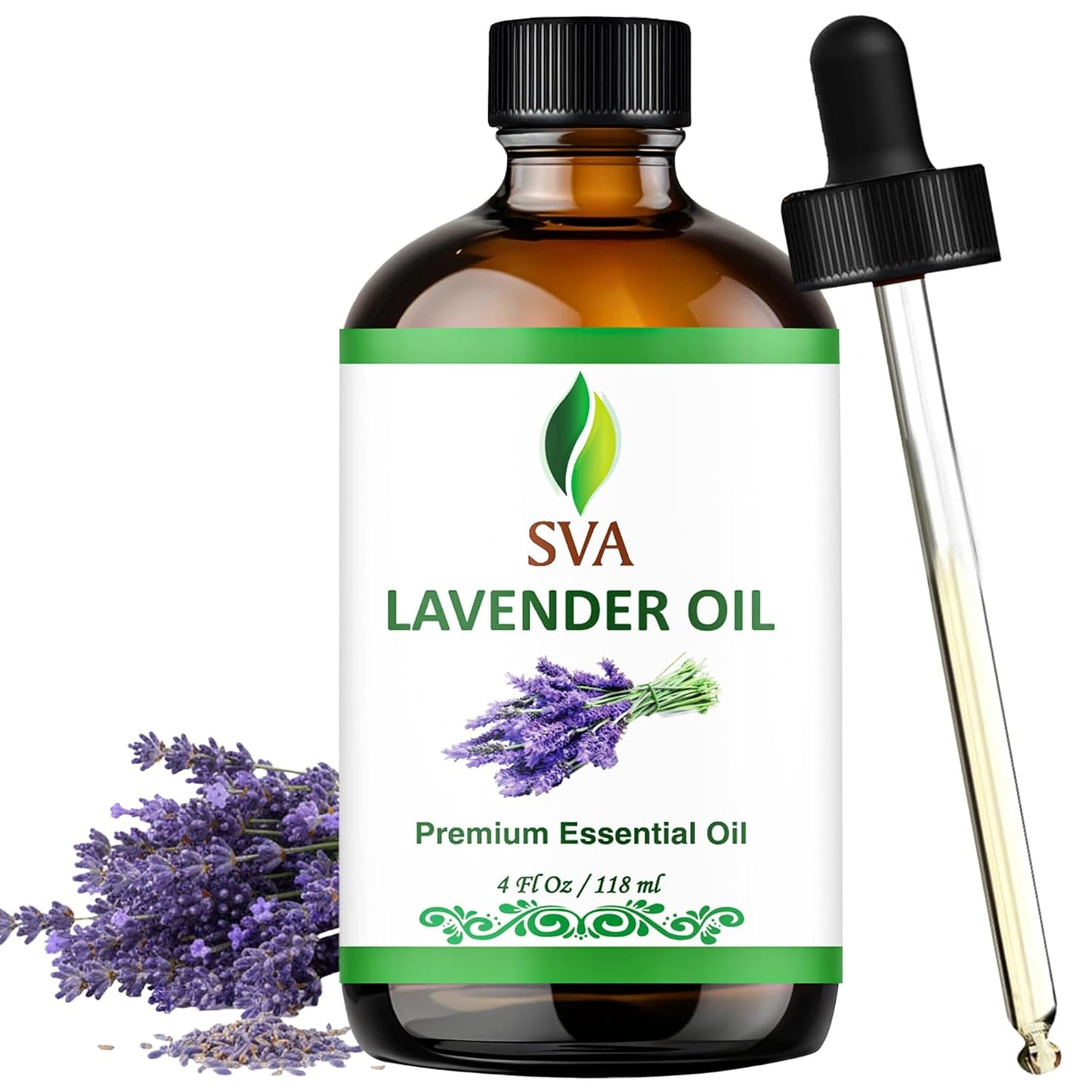 SVA Lavender Essential Oil 4 Fl Oz – for Aromatherapy, Diffuser, Skin & Hair Care – Ideal for Massage & DIY Blends – with Dropper