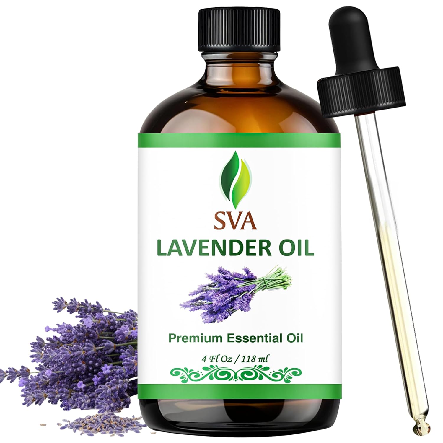 SVA Lavender Essential Oil 4 Fl Oz – for Aromatherapy, Diffuser, Skin & Hair Care – Ideal for Massage & DIY Blends – with Dropper