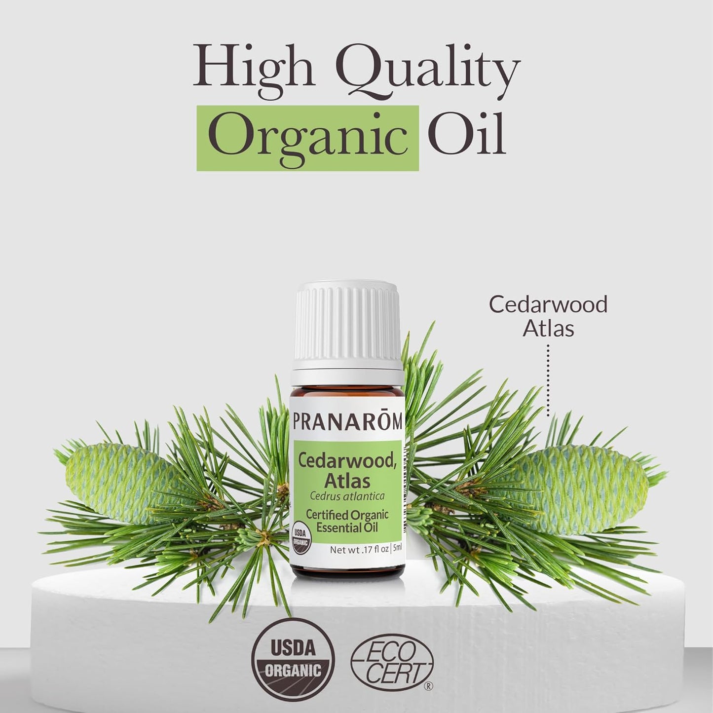 Pranarom - Cedarwood, Atlas Essential Oil 5ml - for Skincare Enthusiasts - Moisturizing Skin After Showering - Calming Woodsy Aroma - 100% Pure, Certified Organic
