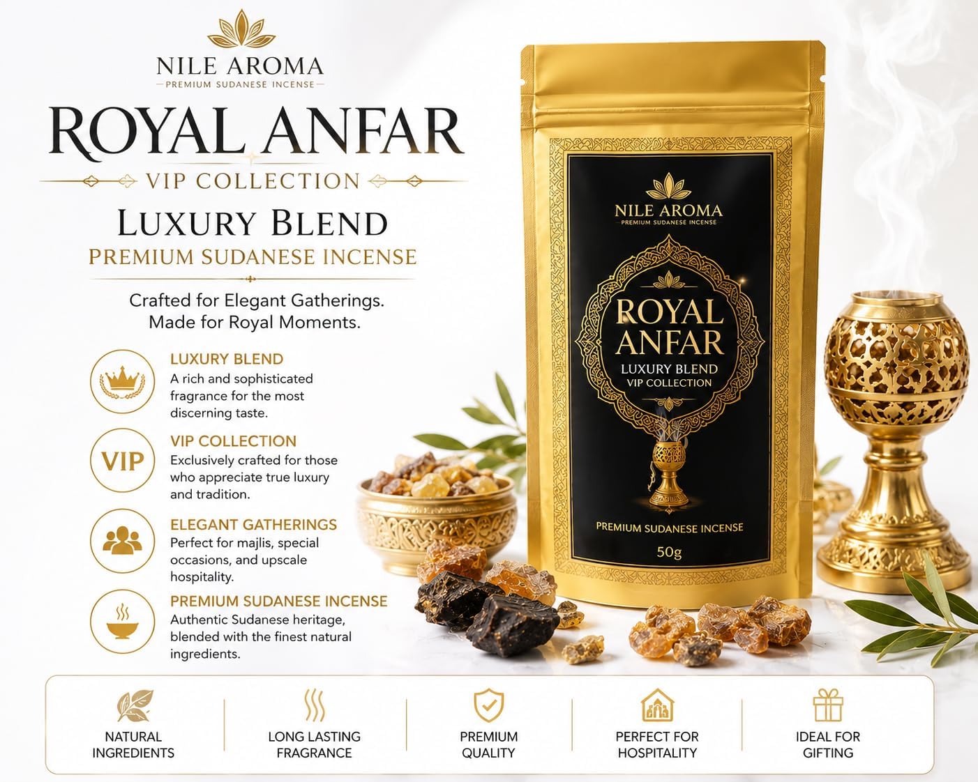 Oud Incense Bakhoor 50g – Premium Sudanese Anfar Oud, By| Nile Aroma | Premium Anfar Oud • Rich Sudanese Fragrance • Long Lasting Aroma • For Bakhoor Burners • Made in Sudan