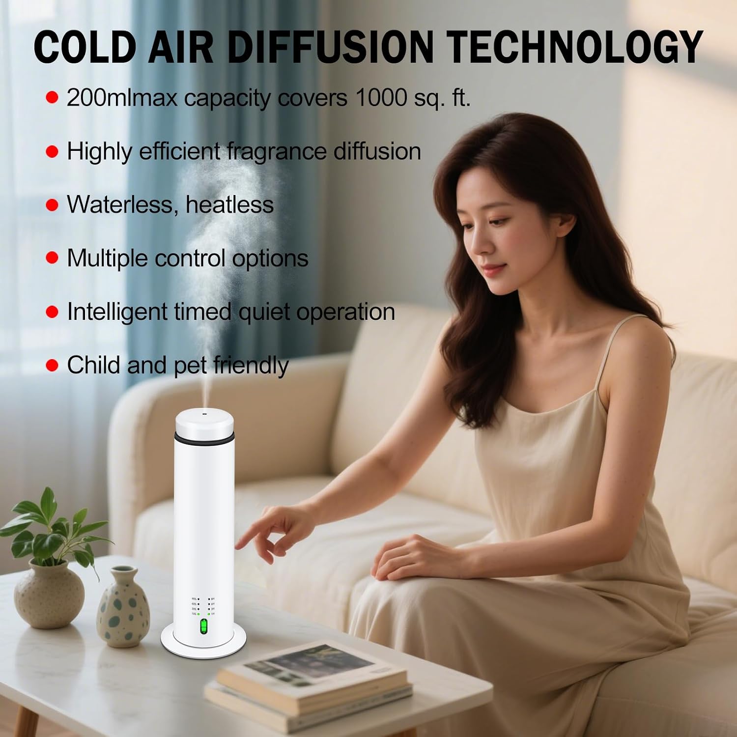 Waterless Scent Essential Oil Diffuser for Hotel,Whole House,Large Room, Office，Home，200ML Large Capacity, Covering 1500 Square feet (XL-White)