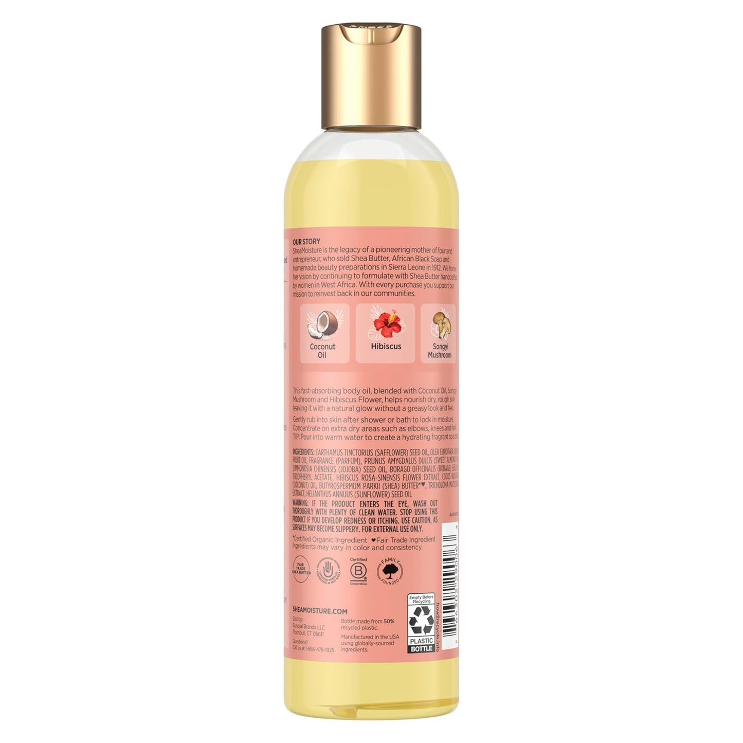Shea Moisture Coconut & Hibiscus Massage Oil and Body Oil for Dry Skin, Bath Oil with Coconut Oil and Vitamin E Oil for Skin, 8 oz