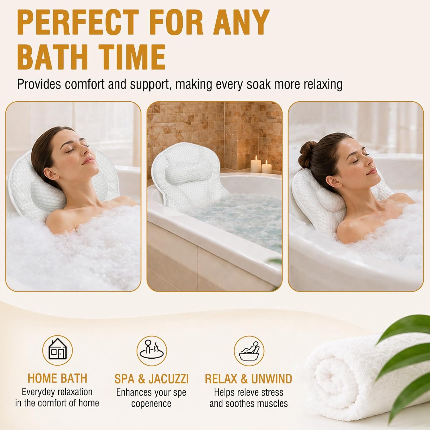 SZXYX Bath Pillows for Tub,Ergonomic Bathtub Spa Bath Pillow 5D Air Mesh Bathtub Headrest with Neck & Back Support Suitable for All Bathtubs, Hot Tubs, and Home Spa Baths