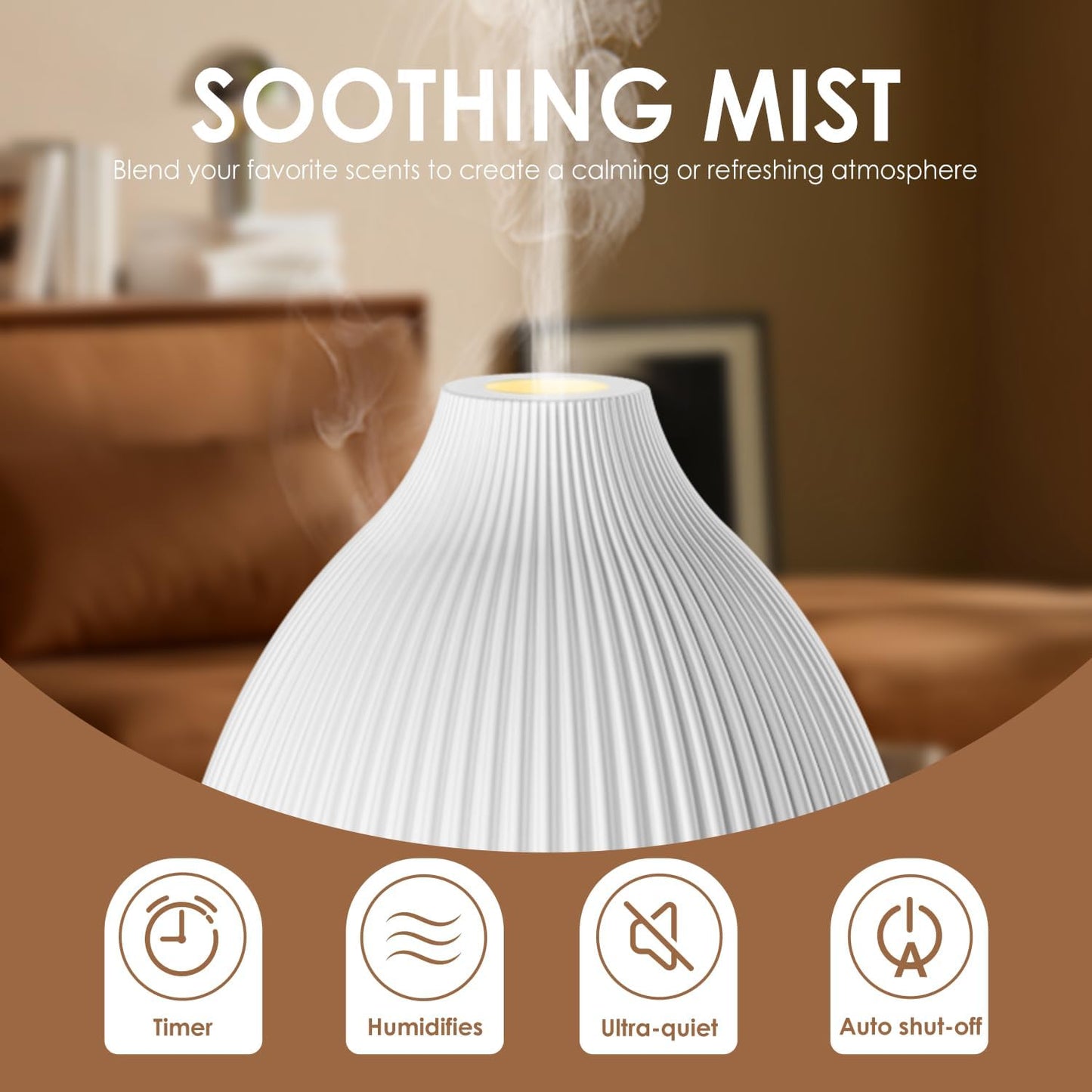 SALKING Essential Oil Diffuser, 100ml Aromatherapy Diffusers with Adjustable Mist Mode Timer Setting, Ultrasonic Diffusers for Essential Oils, 8 LED Colors, for Office Home (White)
