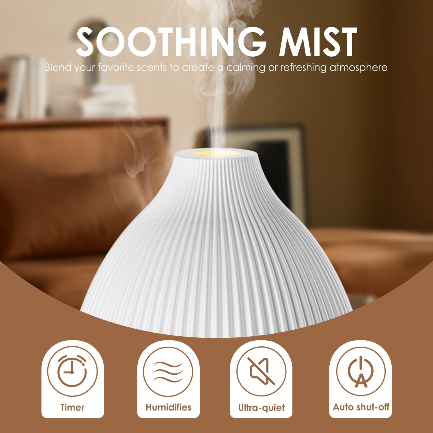 SALKING Essential Oil Diffuser, 100ml Aromatherapy Diffusers with Adjustable Mist Mode Timer Setting, Ultrasonic Diffusers for Essential Oils, 8 LED Colors, for Office Home (White)