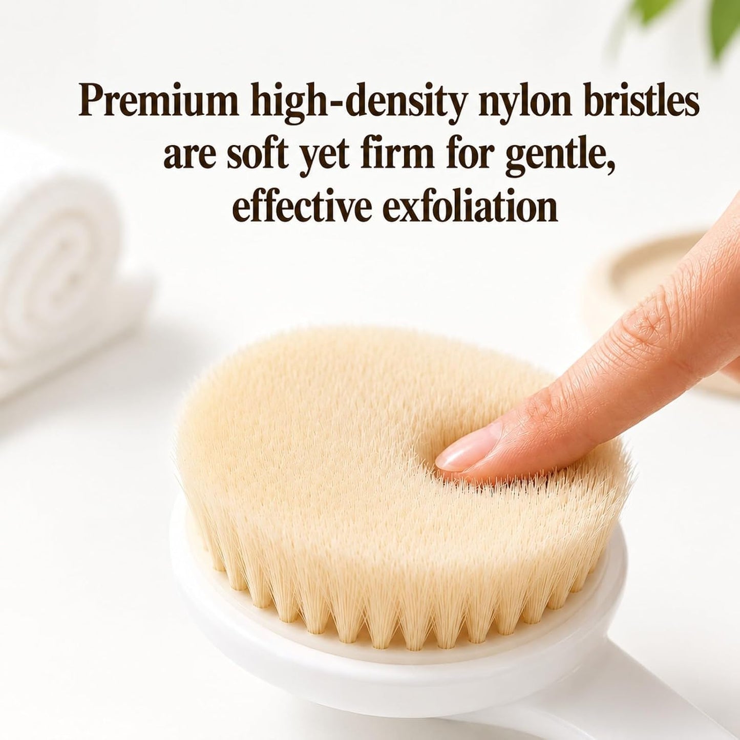 Lequin 14-Inch Handle Bath Brush for Shower, Detachable Back Scrubber with Medium Firm Bristles,Wet or Dry Brushing Body Brush, Exfoliating Shower Scrubber for Back, Legs, Arms and Feet