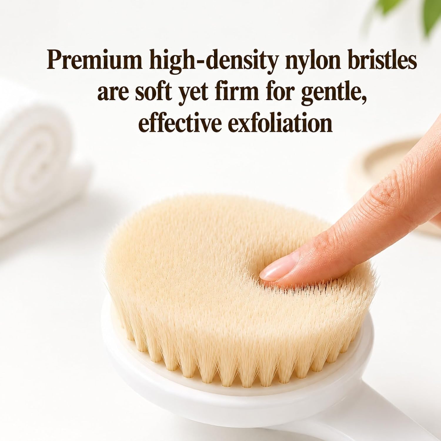 Lequin 14-Inch Handle Bath Brush for Shower, Detachable Back Scrubber with Medium Firm Bristles,Wet or Dry Brushing Body Brush, Exfoliating Shower Scrubber for Back, Legs, Arms and Feet