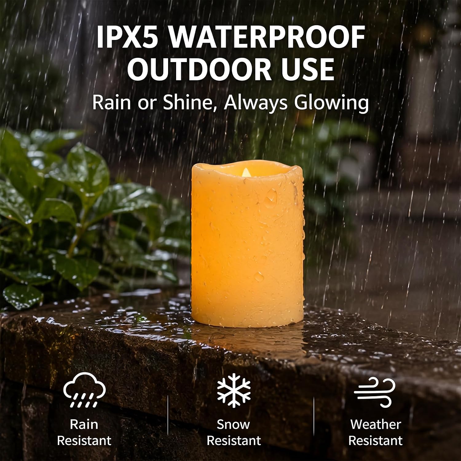 Homemory Outdoor Waterproof Flameless Candles with Auto Light Sensor, Flickering LED Pillar Candles, Dusk to Dawn Battery Operated Fake Candles Lanterns, Porch, Patio, Garden Decor, 3"x4", Set of 2