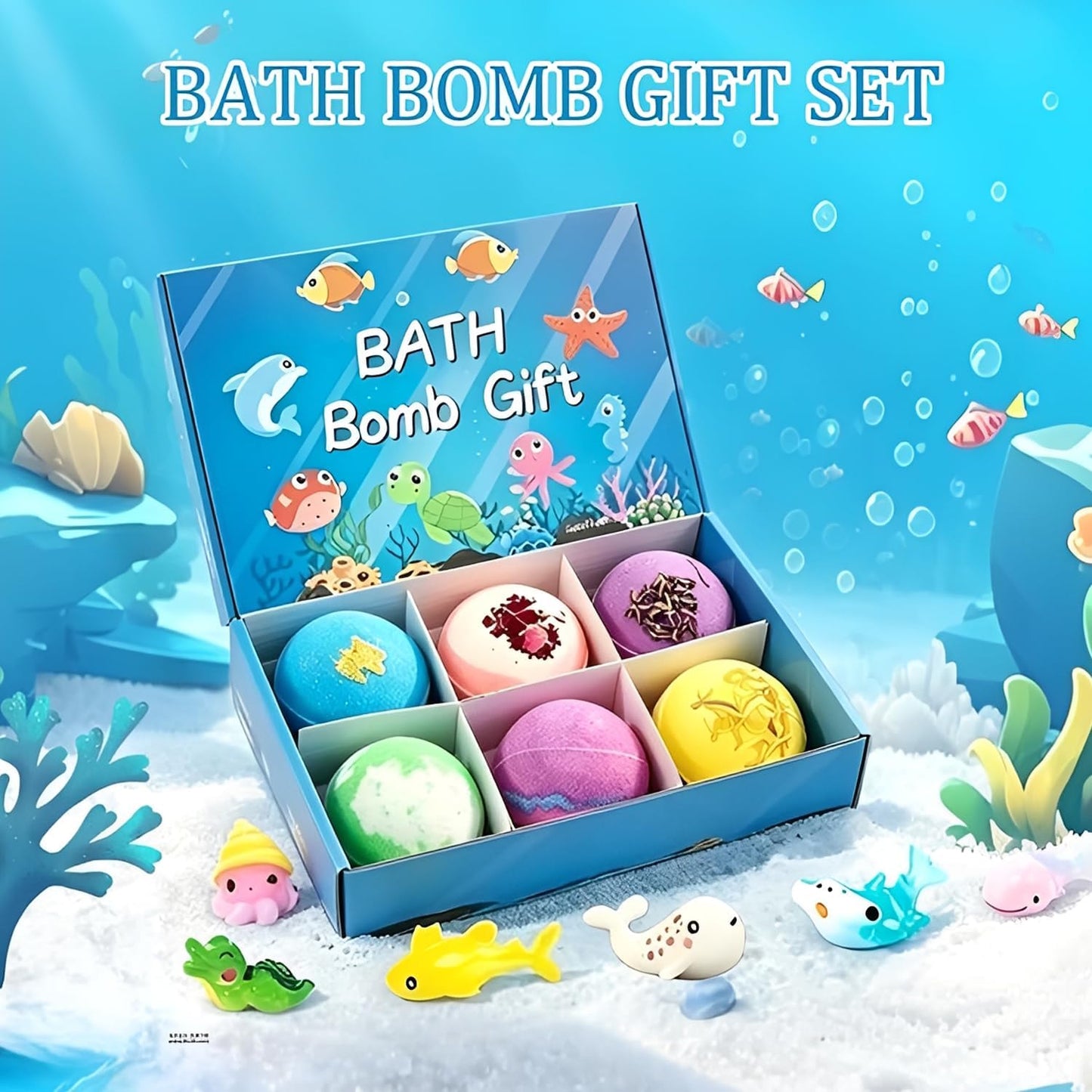 Bath Bombs for Kids with Toys Inside, 12 PCS Kids Bath Bombs with Ocean Theme Surprise Inside, Natrual and Organic Bubble Fun Scented Bath Fizzies Gift Set for Boys & Girls (sea)