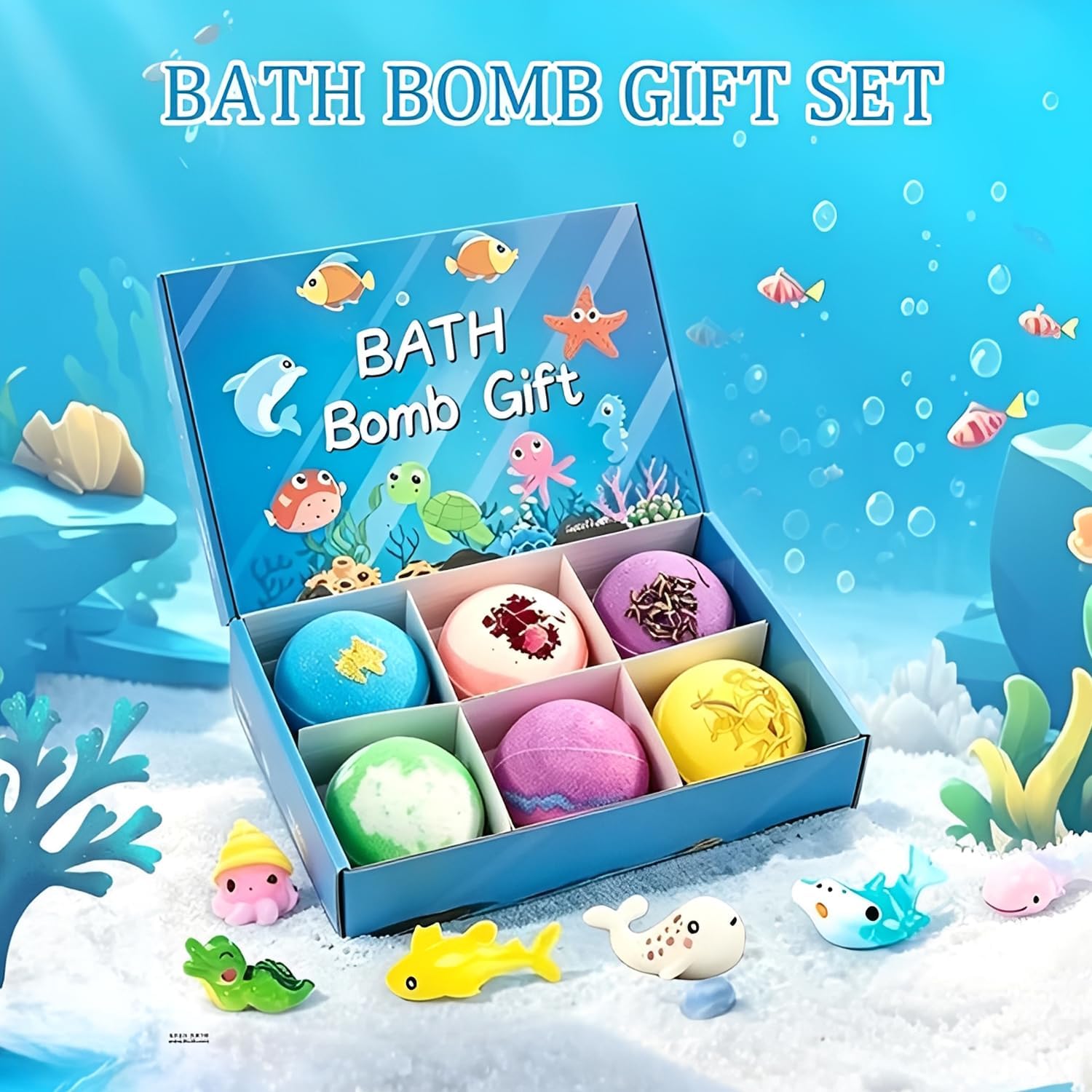 Bath Bombs for Kids with Toys Inside, 12 PCS Kids Bath Bombs with Ocean Theme Surprise Inside, Natrual and Organic Bubble Fun Scented Bath Fizzies Gift Set for Boys & Girls (sea)