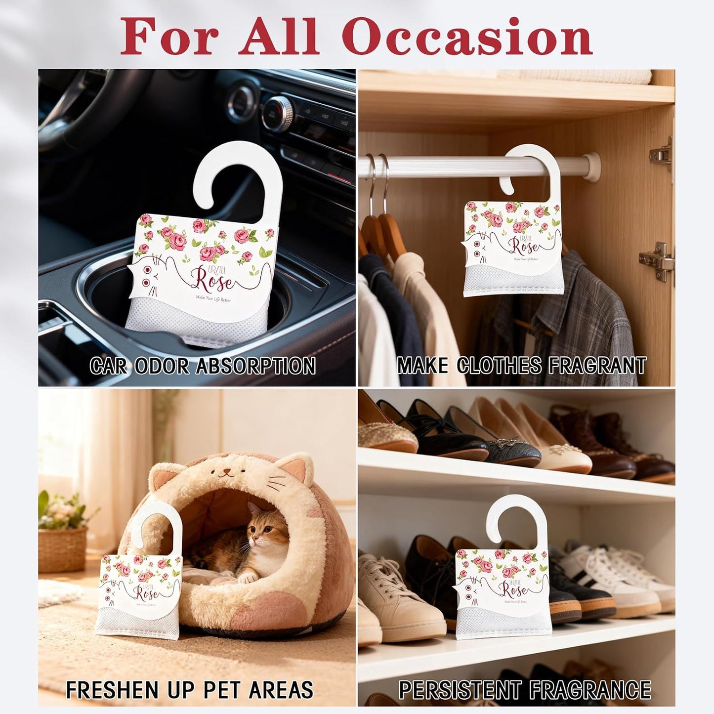 13 PCS Rose Scented Sachets, Long Lasting Room Air Freshener Odor Deodorizer Eliminating for Home Drawer Closet Clothes, Natural Room Fragrance Potpourri Bag