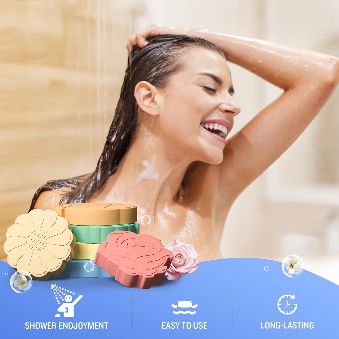 SeasonBliss Shower Steamers 6 Pack Shower Bombs with Unique Shapes & Scents, Orange Peppermint Lemon Rose Chamomile Sea for Birthday, Mother's Day, Valentine's Day Present Giving, Presents for Women