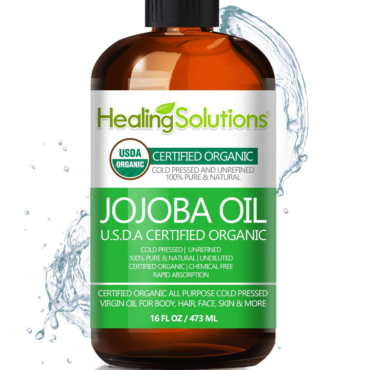 Healing Solutions Oils Organic Jojoba Oil 16 oz Pure Cold Pressed 100% Natural Serum for Hair