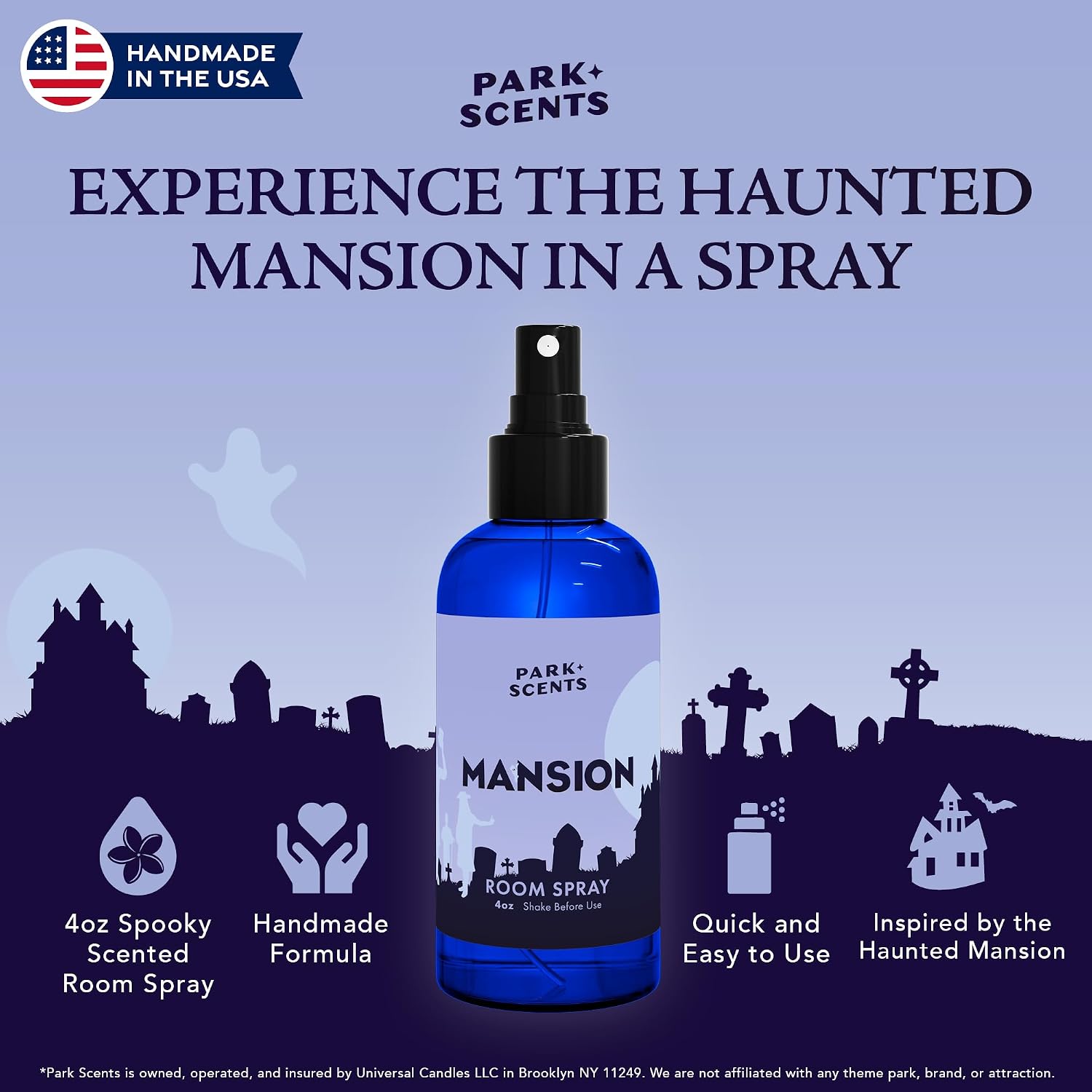 Park Scents Mansion Fragrance Room Spray – Theme Park Scented Air Freshener Spray with Peony, Violet, Plum, Leather, Patchouli, Aged Wood, Amber, Musk, Vanilla – Friend Birthday Gifts for Women (4oz)