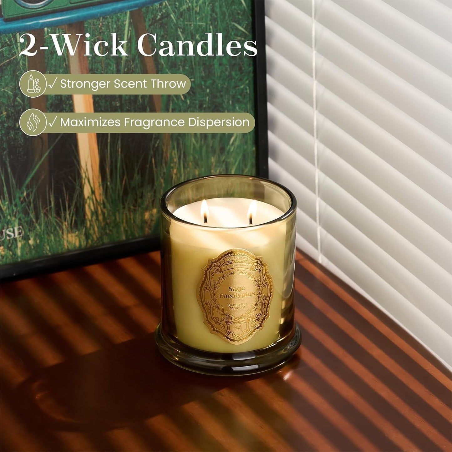 M&SENSE Sage Eucalyptus Candles for Home Scented, 2 Wick 12.7oz Soy Wax Candles 70 Hours Long Burning,Non Toxic Candles Gift for Stress Relief, Meditation, Yoga