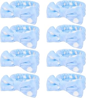Jaciya Spa Makeup Headband Skincare Headband for Washing Face Spa Gifts for Women 8 Packs Bachelorette Party Favors Wedding Hair Accessories(Blue with White Polka Dots)