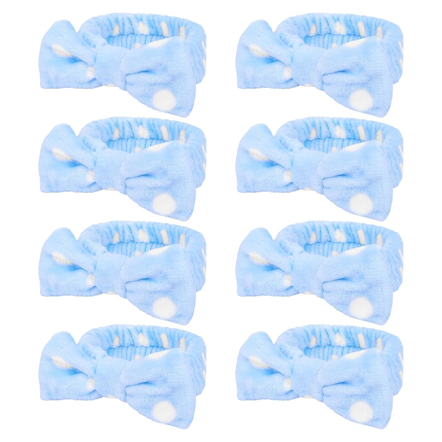 Jaciya Spa Makeup Headband Skincare Headband for Washing Face Spa Gifts for Women 8 Packs Bachelorette Party Favors Wedding Hair Accessories(Blue with White Polka Dots)