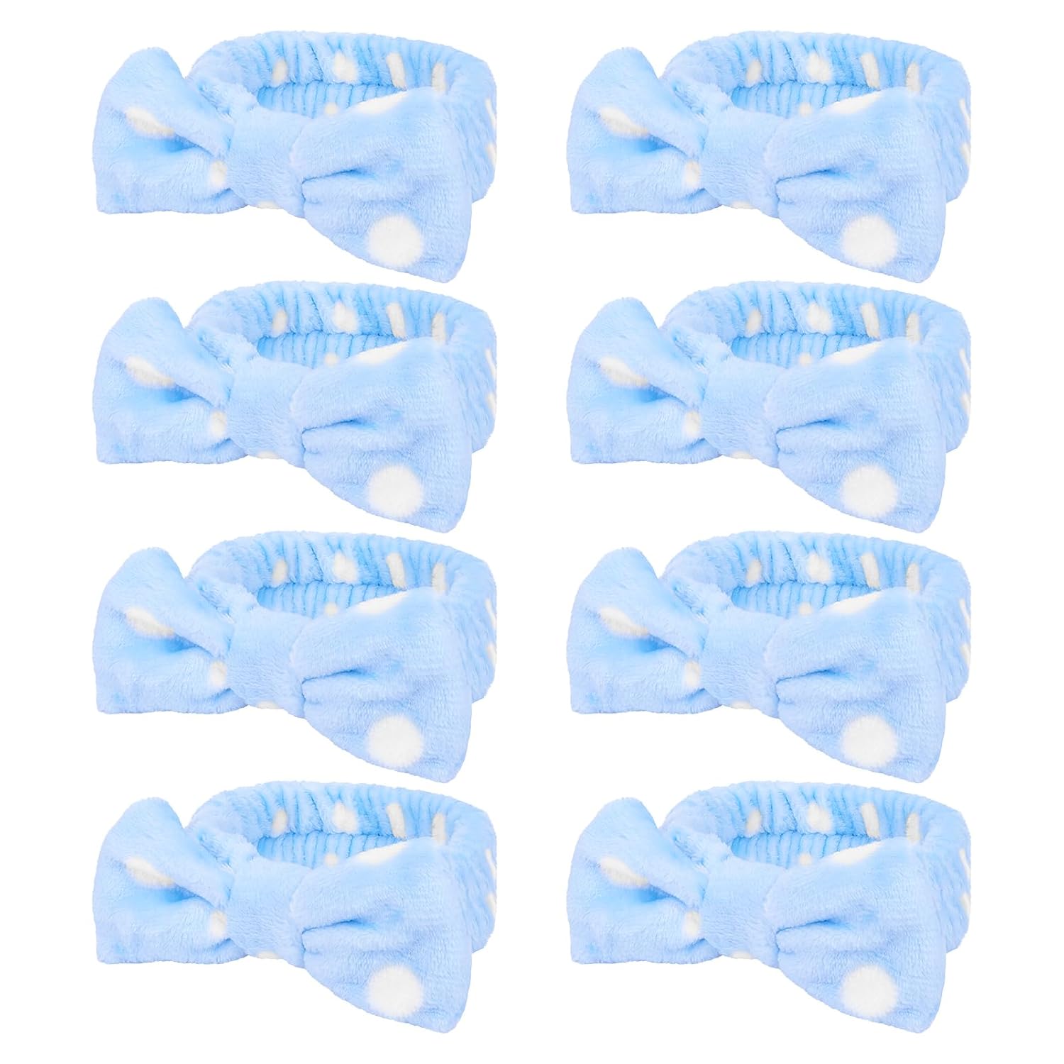 Jaciya Spa Makeup Headband Skincare Headband for Washing Face Spa Gifts for Women 8 Packs Bachelorette Party Favors Wedding Hair Accessories(Blue with White Polka Dots)