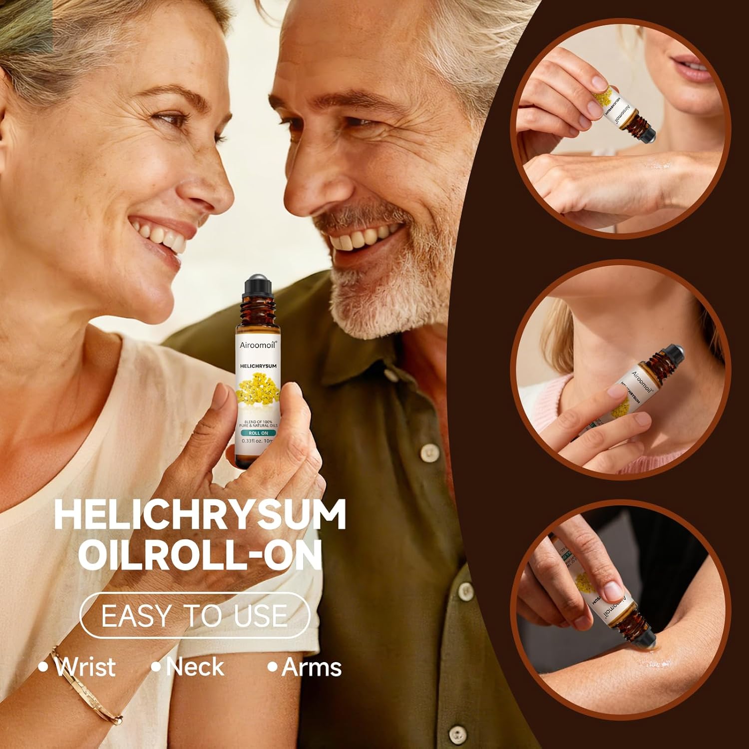 Helichrysum Essential Oil Roll-On 0.33 Oz – Pre-Diluted Aromatherapy Blend, Soft Honey-Herbal Scent, Pocket Size for Daily Commute, Office & Evening Wind-Down, Natural Female Gift