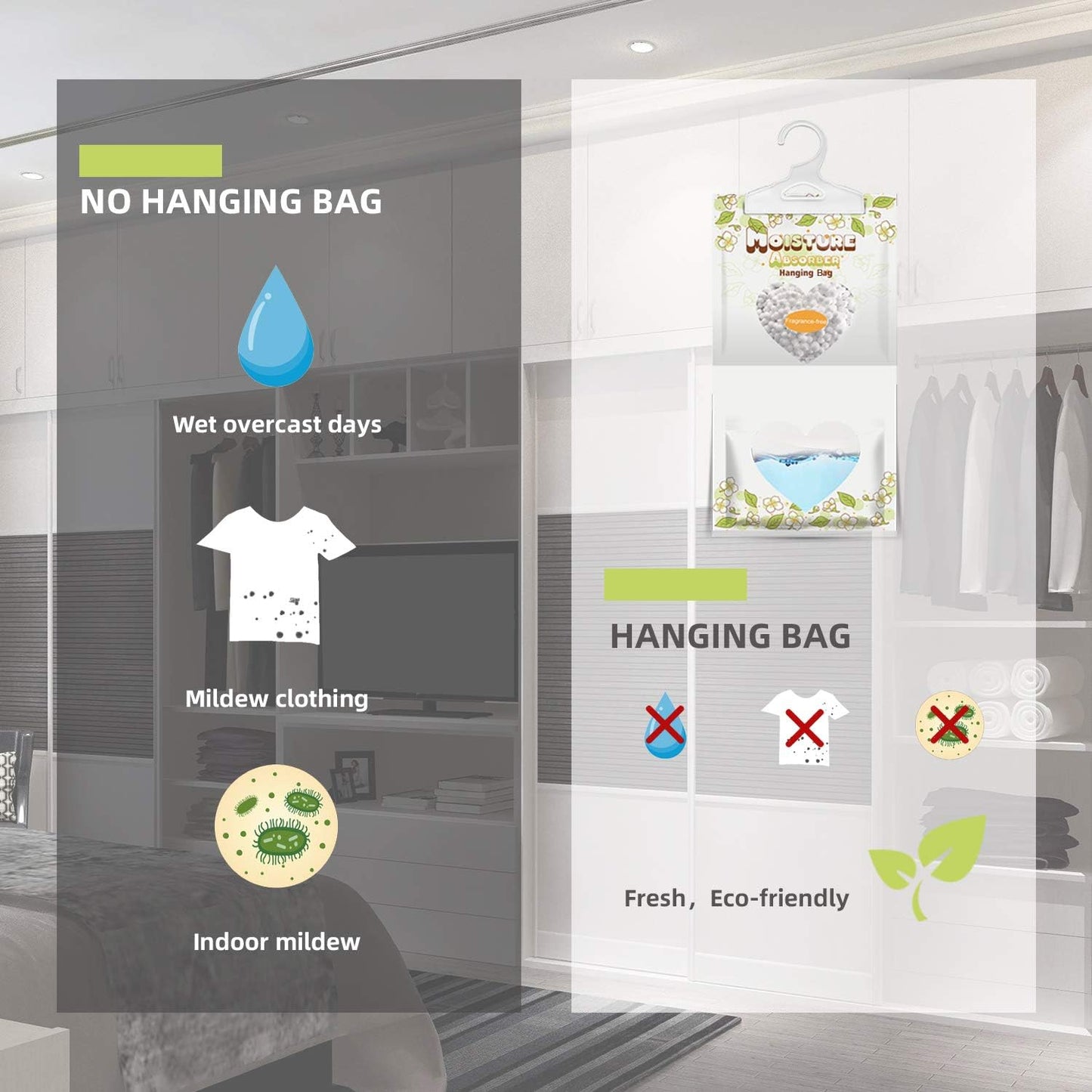 ZSPENG 14 Pack Moisture Absorber Hanging Bags,220g/Pack Fagrance Free Moisture Bag,Hanging Closet Dehumidifier Bags for Basement Closet Storeroom