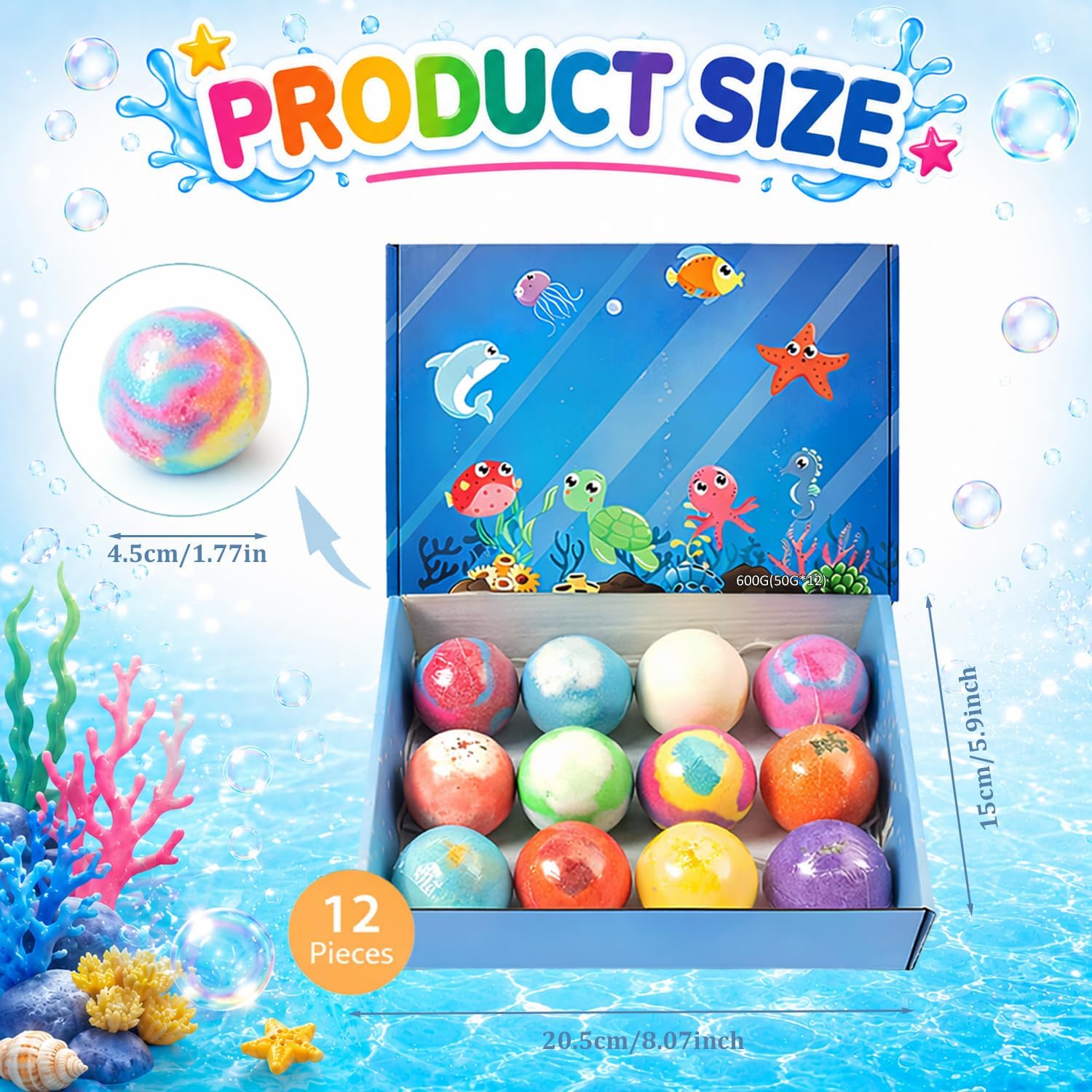 Bath Bombs Gift Set for Women, Colorful Bath Bombs with Surprise Inside, Ocean Theme Moisturizing Bath Fizzies, Relaxing Spa Self Care Gifts for Birthday, Christmas & Holidays (12 Pack)