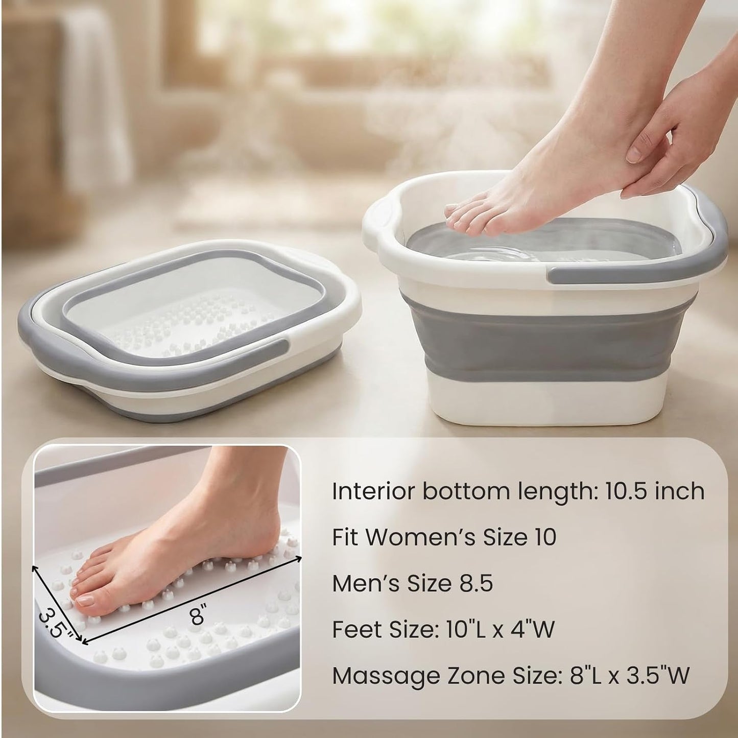 Hacaroa 2 Pack Collapsible Foot Soaking Tub with Massage Points, 15L (4 GL) Plastic Foot Spa Bath Basin Portable Pedicure Bowl with Handle, Folding Feet Tube Bucket for Bathroom, RV, Camping