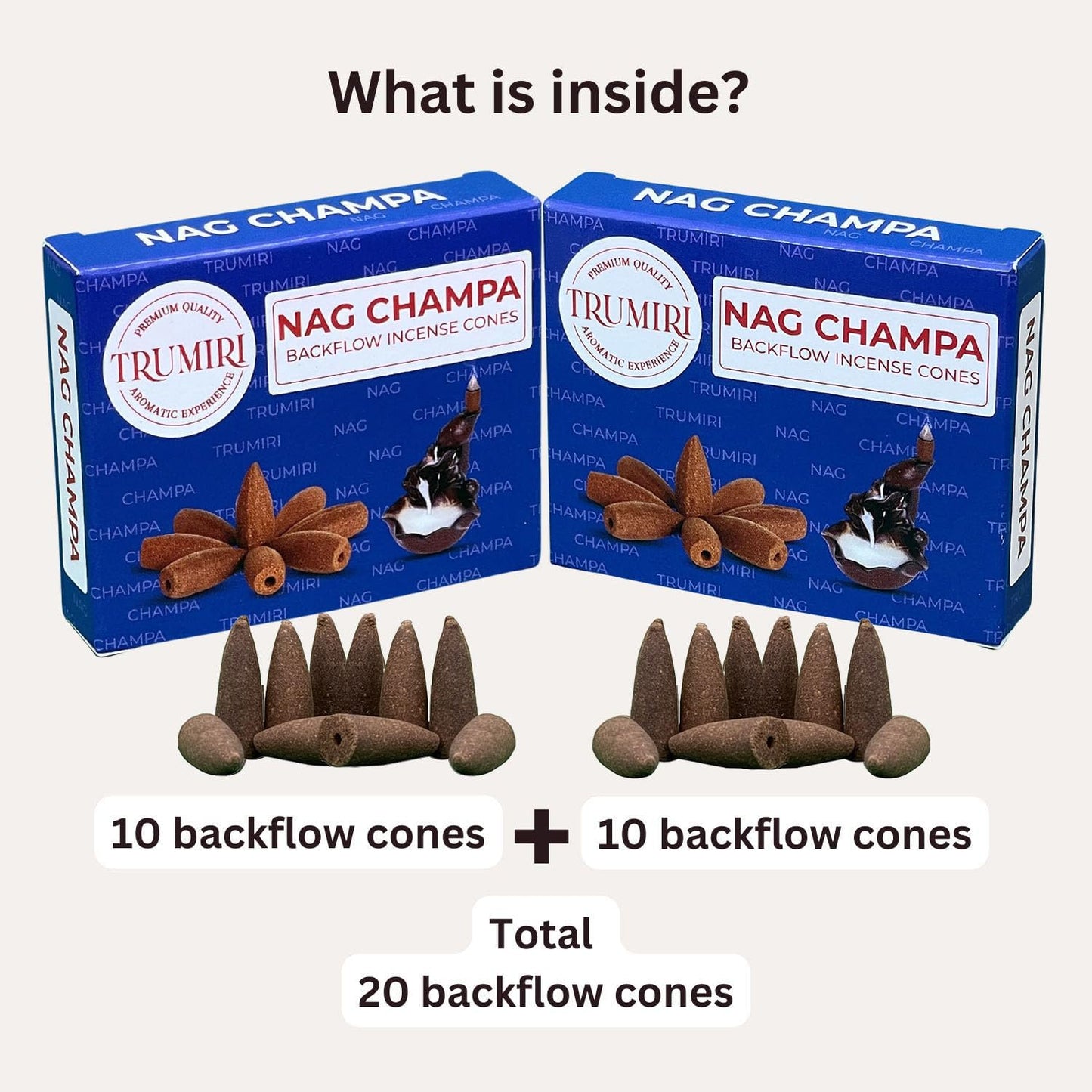 TRUMIRI Nag Champa Backflow Incense Cones - 20 Count (Pack of 2)