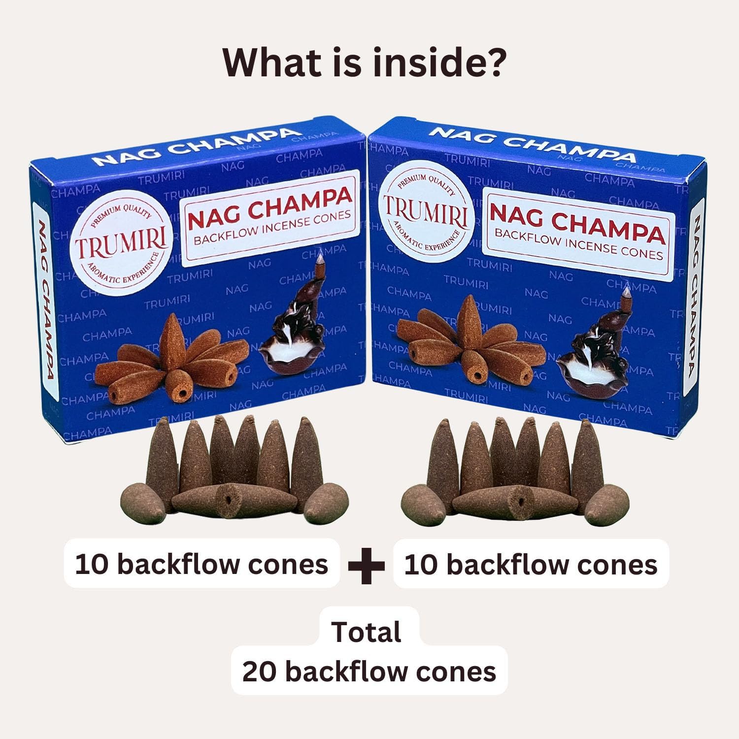 TRUMIRI Nag Champa Backflow Incense Cones - 20 Count (Pack of 2)