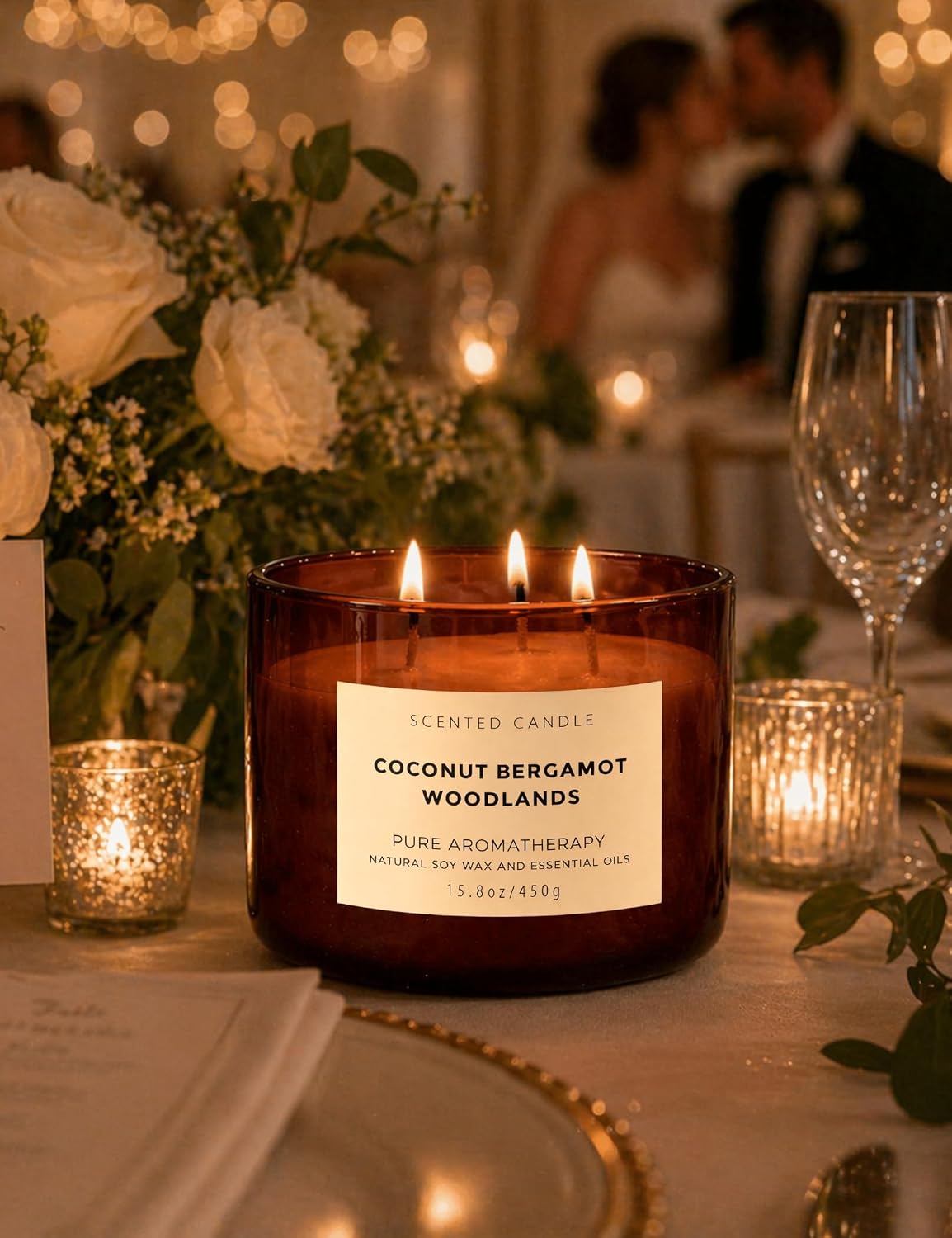 Coconut Bergamot Woodlands 3-Wick Soy Candle | 15.8 oz Large Scented Candle for Home | Clean Burn Long Lasting | Coconut Citrus Floral Scent | Gift Ready