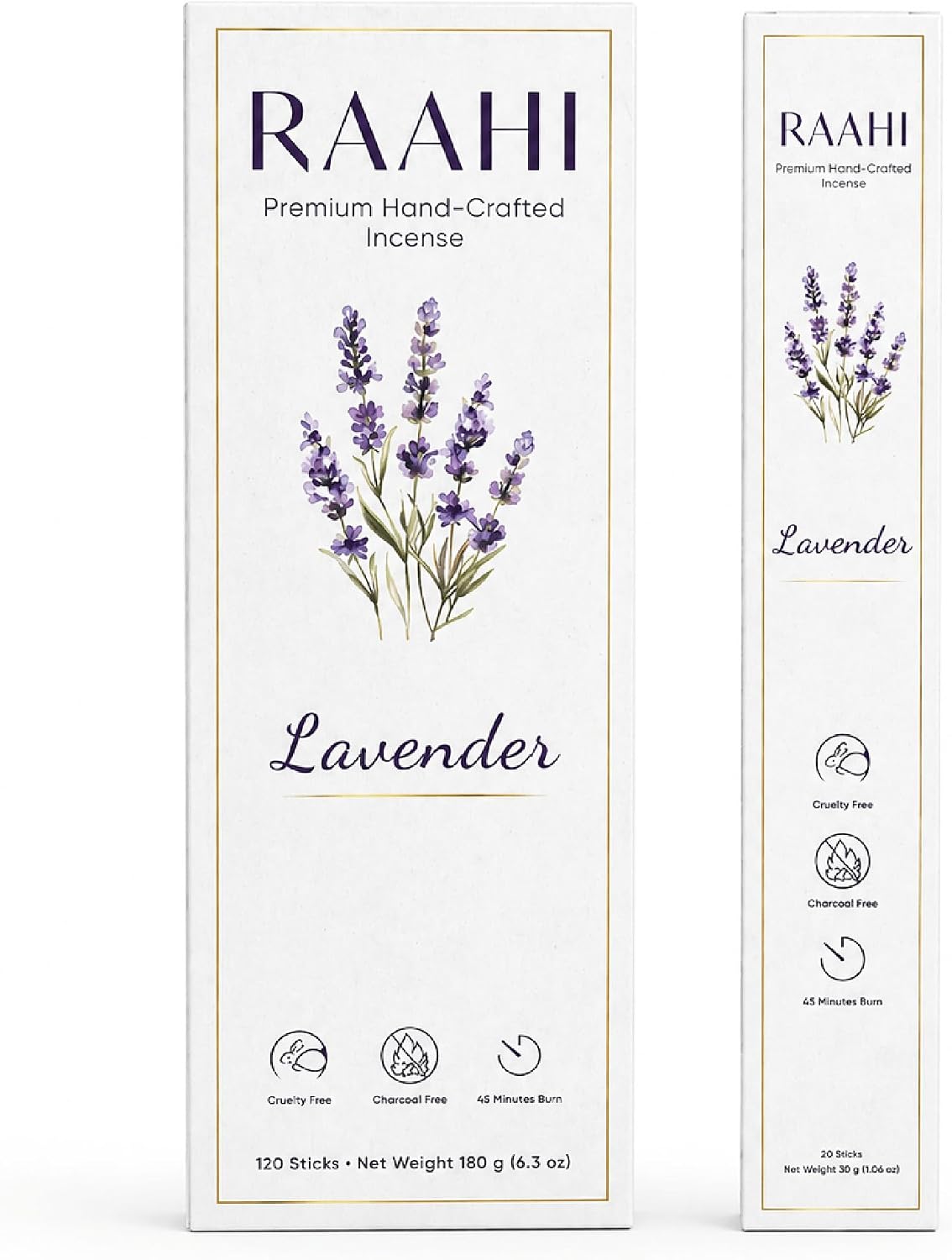 RAAHI Lavender Incense Sticks with Holder, 120 Count, Handcrafted Scented Incense for Home Fragrance, Meditation, Yoga and Room Ambiance