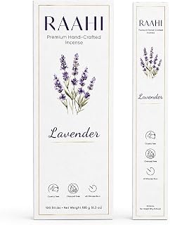 RAAHI Lavender Incense Sticks with Holder, 120 Count, Handcrafted Scented Incense for Home Fragrance, Meditation, Yoga and Room Ambiance