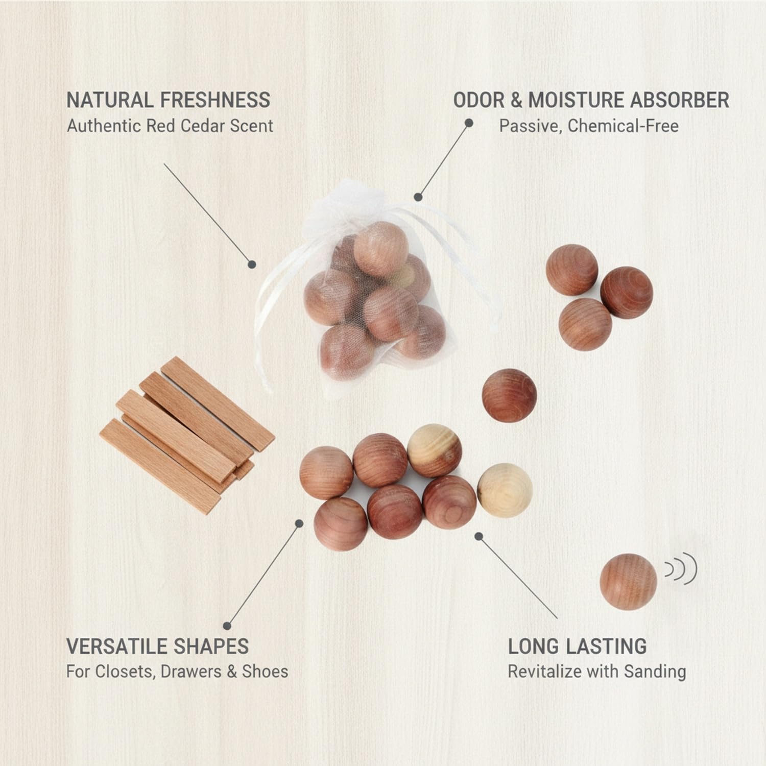Red Cedar Wood Balls and Strips, Natural Scent for Closets and Drawers (1 Piece)