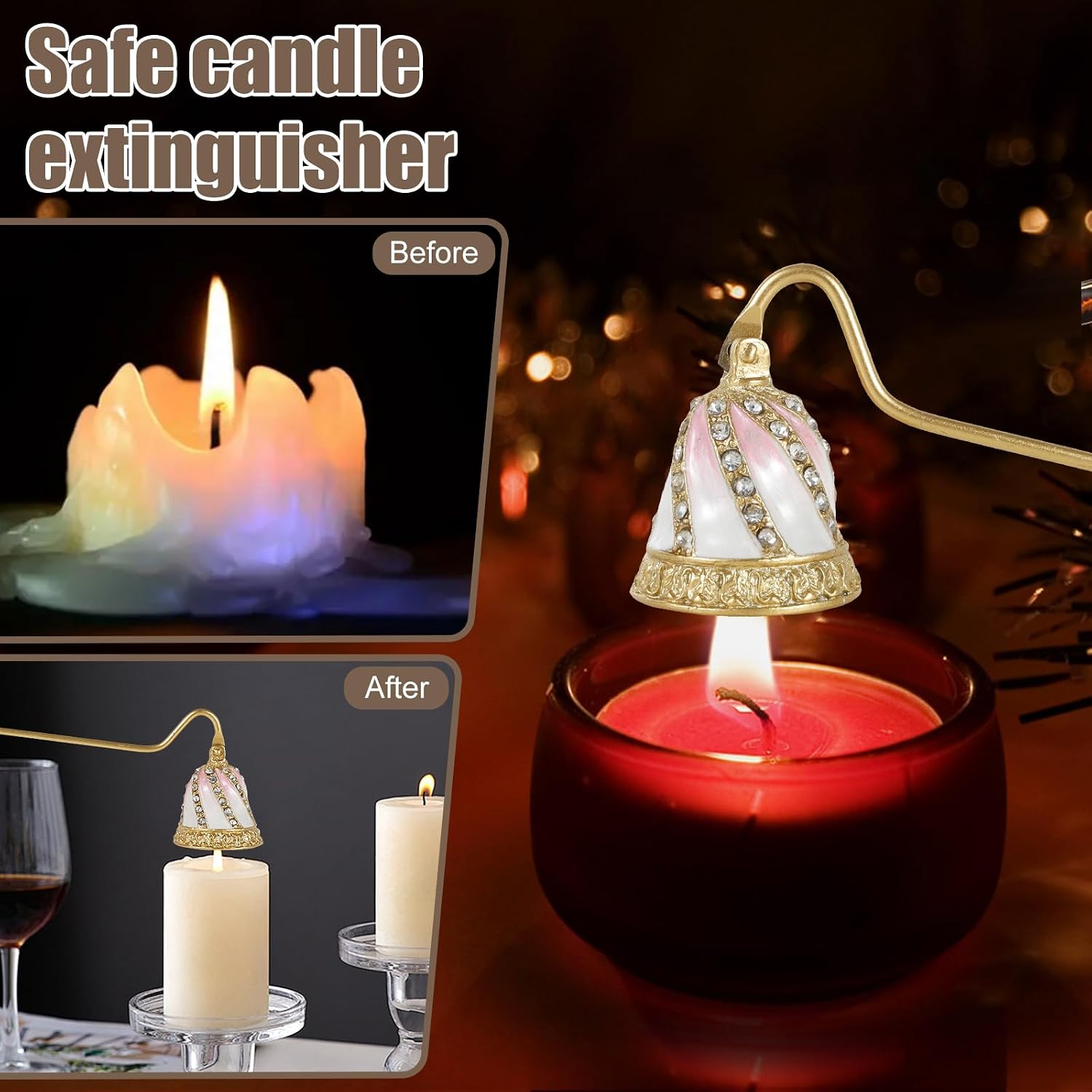 Candle Snuffer Vintage, Safe Candle Extinguisher with Metal Handle, Elegant Flower Shape Flame Extinguisher for Putting Out Flame (Pink)