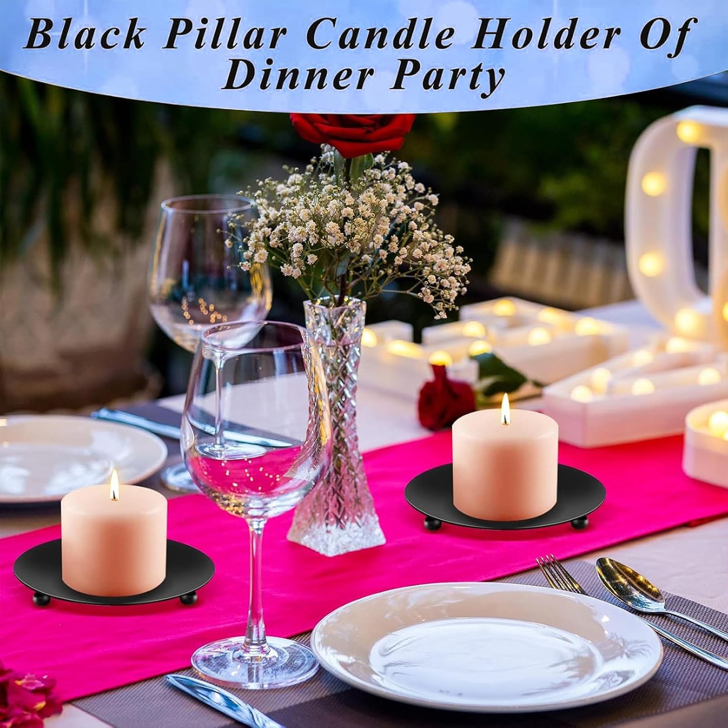 8PCS Black Candle Holder Iron Plate, 4'' Stand for LED & Wax Candles, Decorative Pillar Plate for Incense Cones, Spa, Weddings, Party