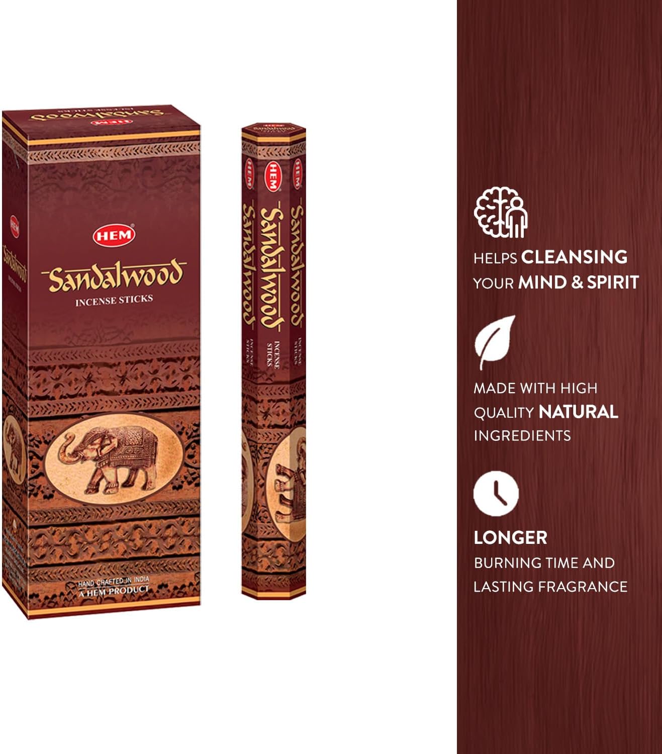HEM - Sandalwood Incense Sticks - Pack of 6 - 120 count - 301g