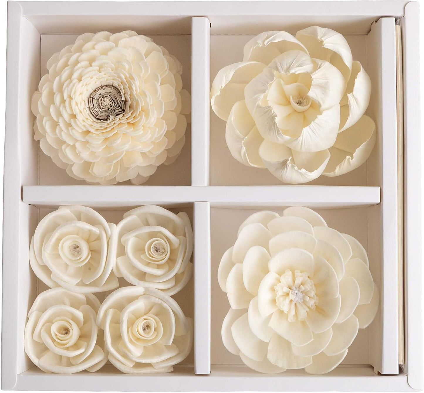 Flower Reed Diffuser Sticks Set, 7 Pcs Assorted White Handmade Sola Wood Flowers for Home Fragrance, Bathroom Aromatherapy & Decoration